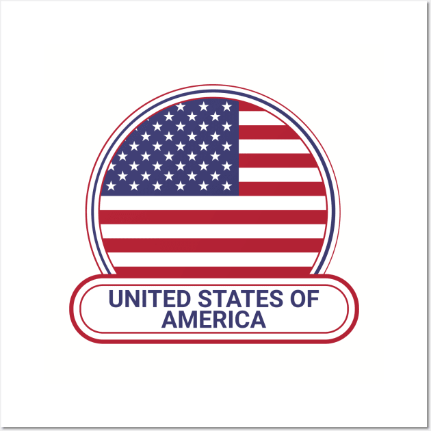 United States of America Country Badge - United States of America Flag Wall Art by Yesteeyear